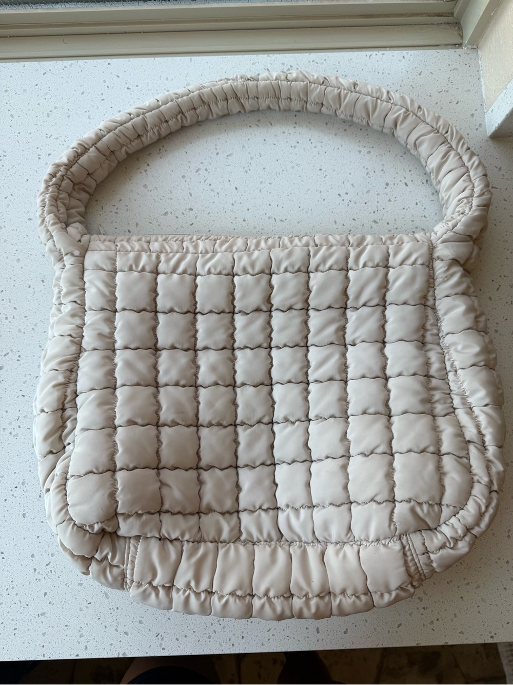 Free People Inspired Cream Puffy Quilted Tote Shoulder Bag - Picture 3 of 10